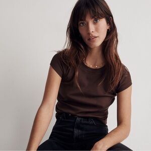 NWOT Madewell Supima Rib Brightside Tee Top Short Sleeve Size XXS Dark Brown